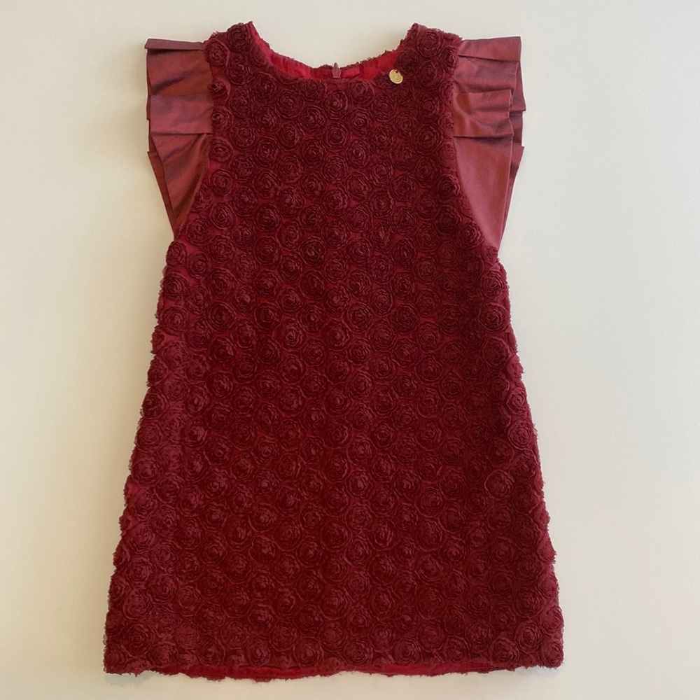 Val Max Girls Dress Burgundy Flowers